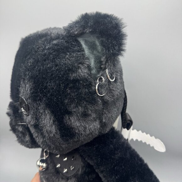 Goth Black Cat Plush Backpack Pins Chains Studs Hardware NEW - Picture 3 of 8